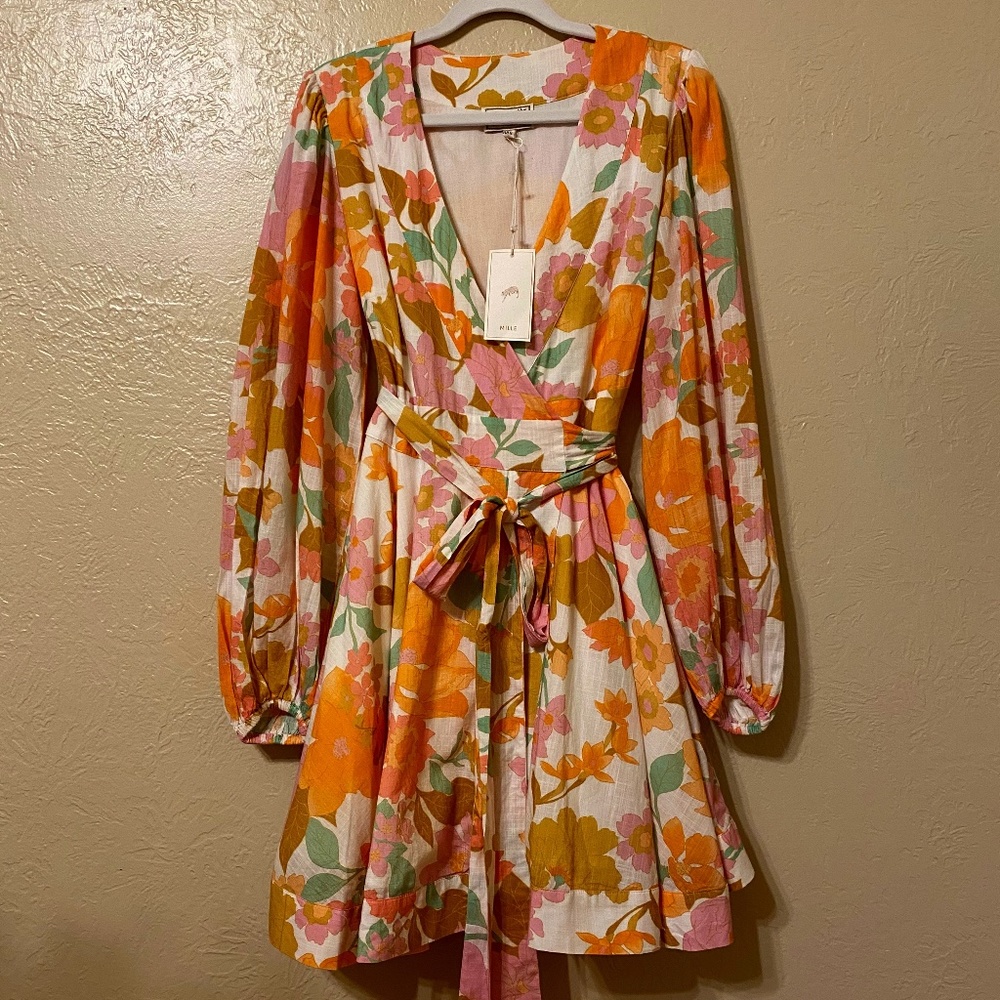 MILLE nan floral cotton wrap dress - long sleeve - XXS (0-2) NWT
